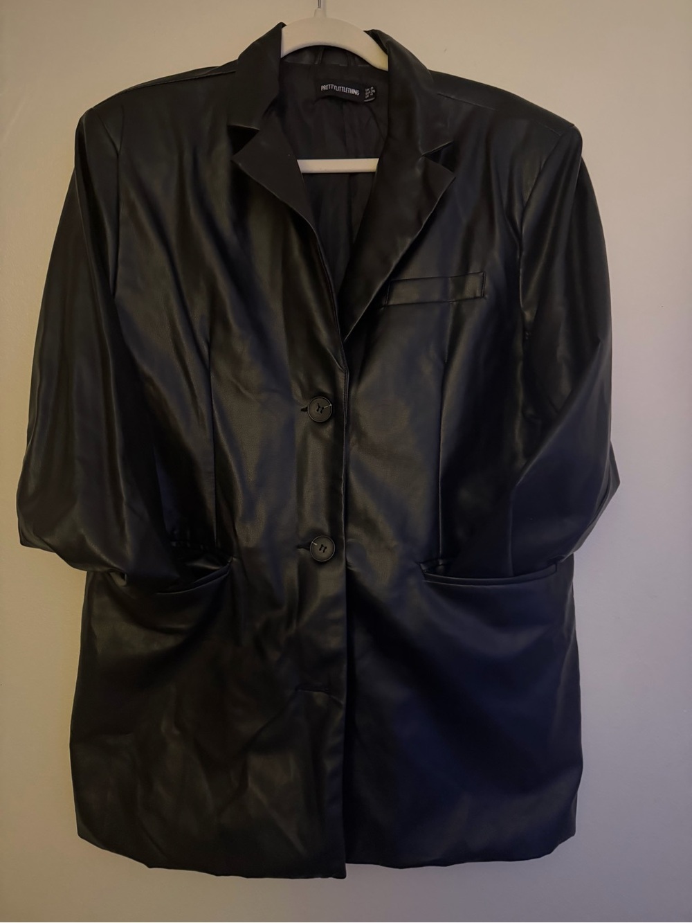PrettyLittleThing Black Faux Leather Blazer